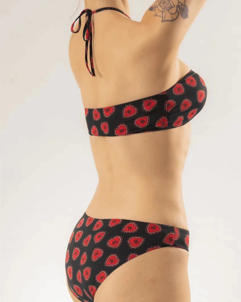Fun Times Only Printed Tie-Detail Bikini Top – Heart or Evil Eye
