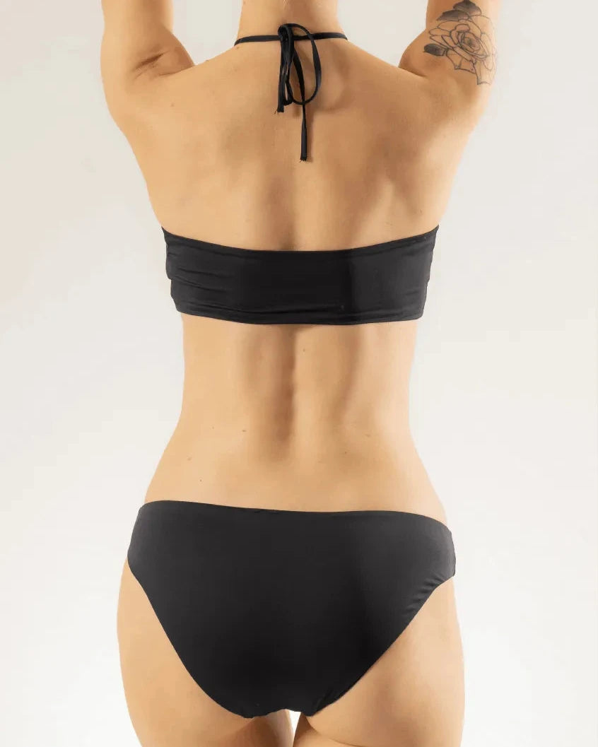 Fun Times Only Printed Tie-Detail Bikini Top – Solid Black