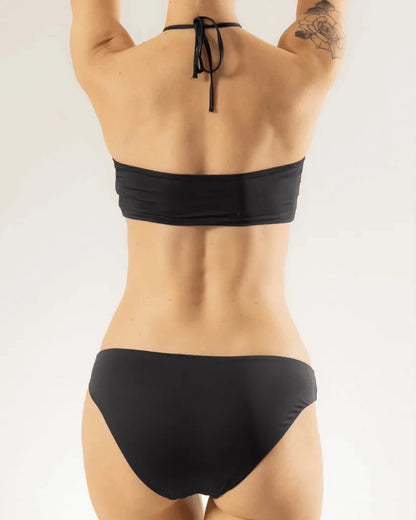 Fun Times Only Printed Tie-Detail Bikini Top – Solid Black